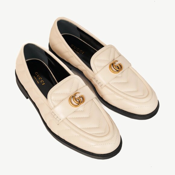 Gucci Marmont Cream GG Matelasse Leather Loafers - Picture 1 of 12